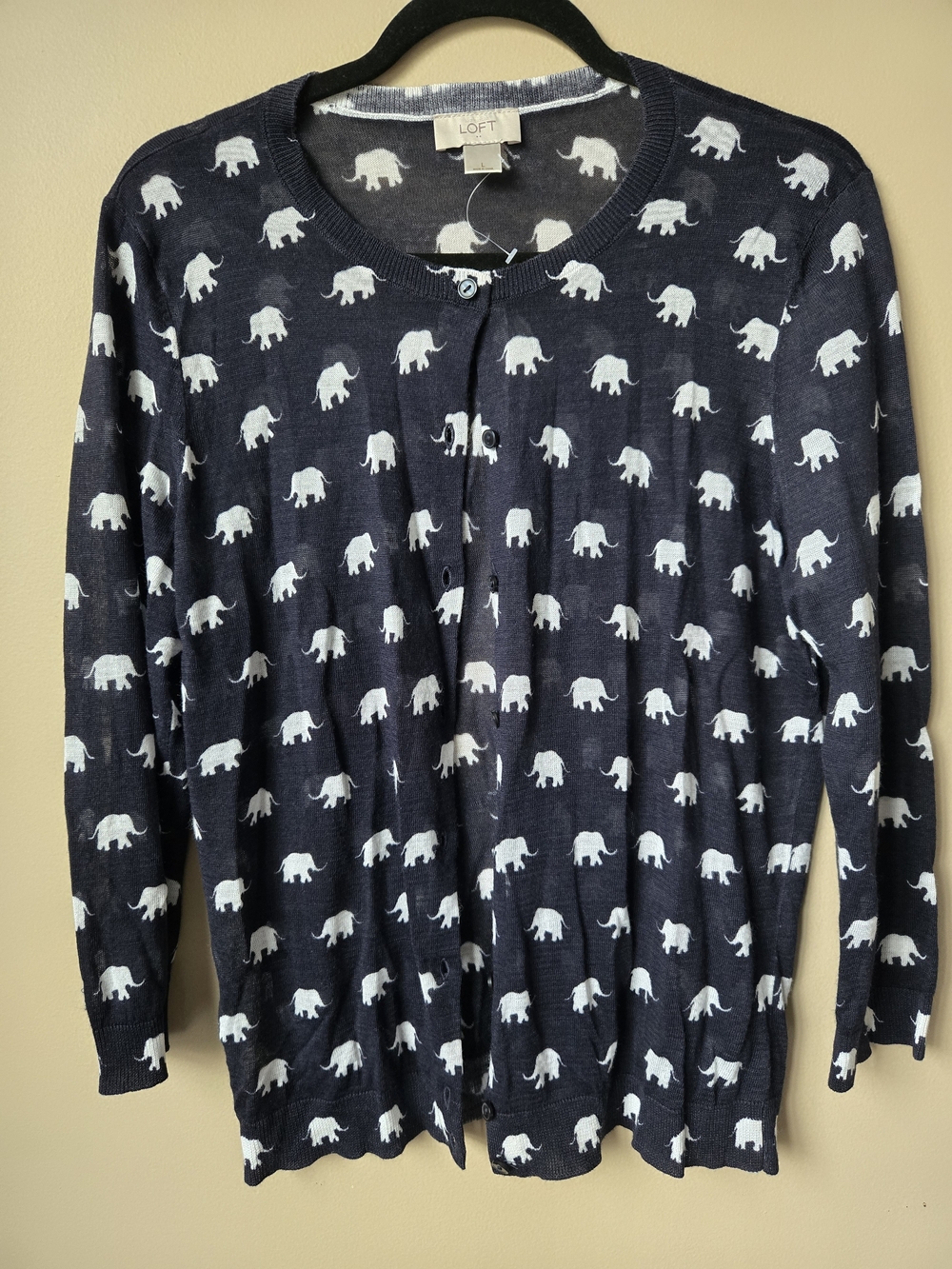 LOFT Navy Sweater  with White Elephant Print